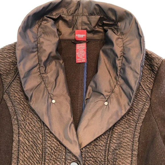 Sigrid Olsen Europe High Collar Sweater Jacket w Snap Front in Brown Size 2 - Picture 3 of 15